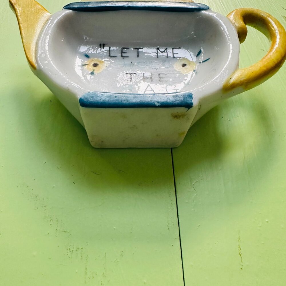 Vintage Tea Bag Rest Ceramic Teapot Tea Rest "Let Me Hold the Bag" Yellow Blue - Picture 3 of 5